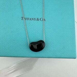 Tiffany & Co. 20mm Black Jade Bean Necklace Elsa Peretti, Sterling Silver 🖤